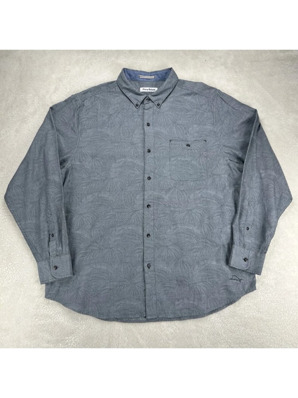 Tommy Bahama Long Sleeve Shirt Men's XL Gray Floral Jacquard Hawaiian Desert